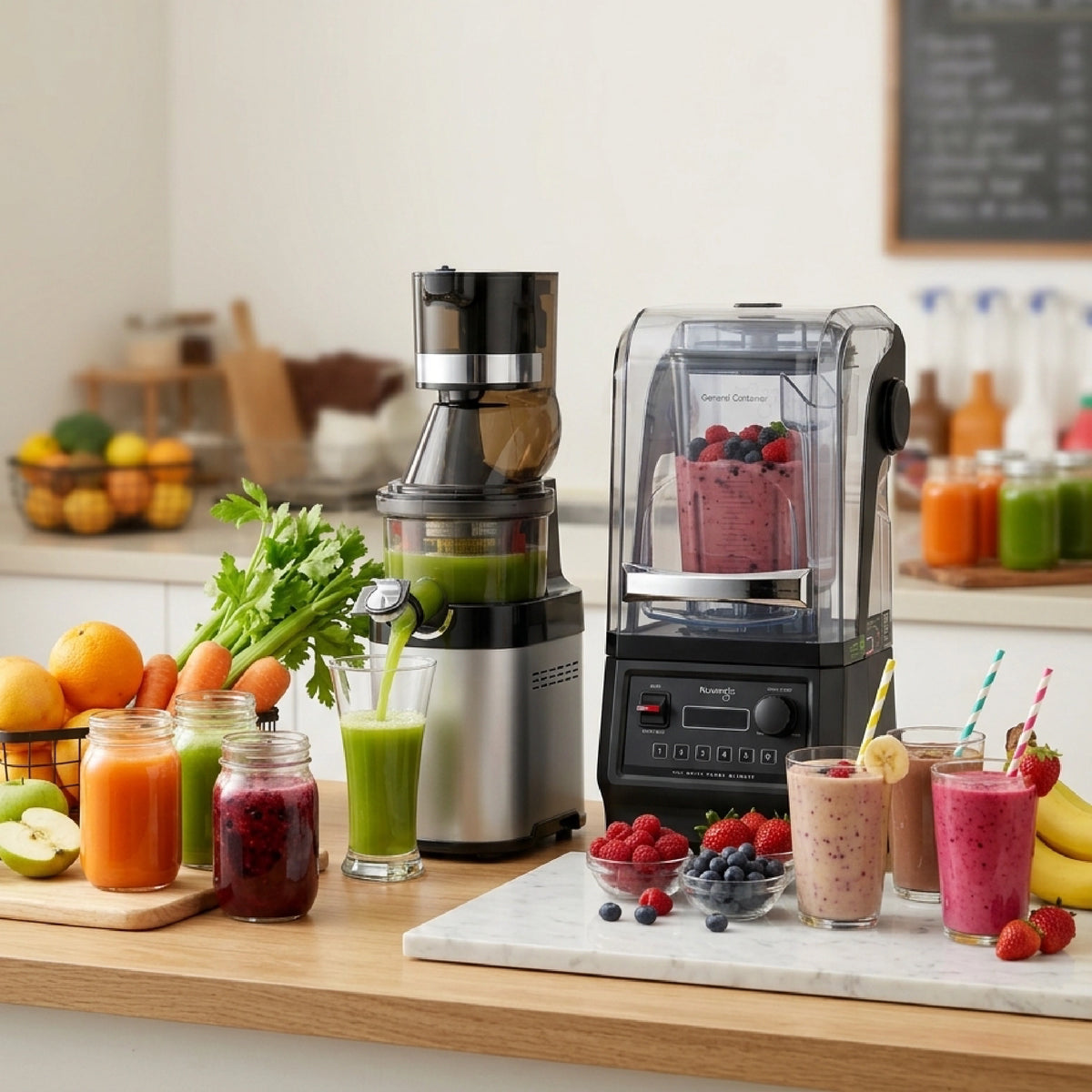 Extractor CS600 y Licuadora CB850 en negocio con jugos y smoothies